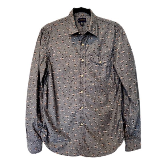 Urban Outfitters CPO PROVISIONS Gray Floral Long-Sleeve Button Down - Picture 1 of 7
